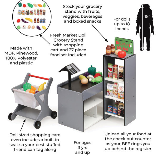 Fresh Market Doll Playset with Shopping Cart and Accessories