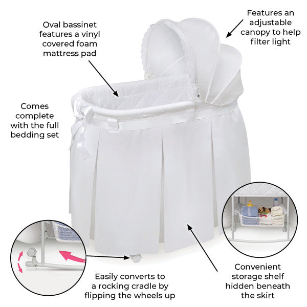 Wishes Oval Bassinet - Full Length Skirt - White Bedding