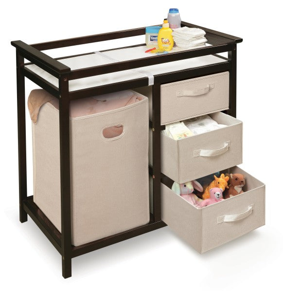 Modern Baby Changing Table with Hamper and 3 Baskets - Espresso