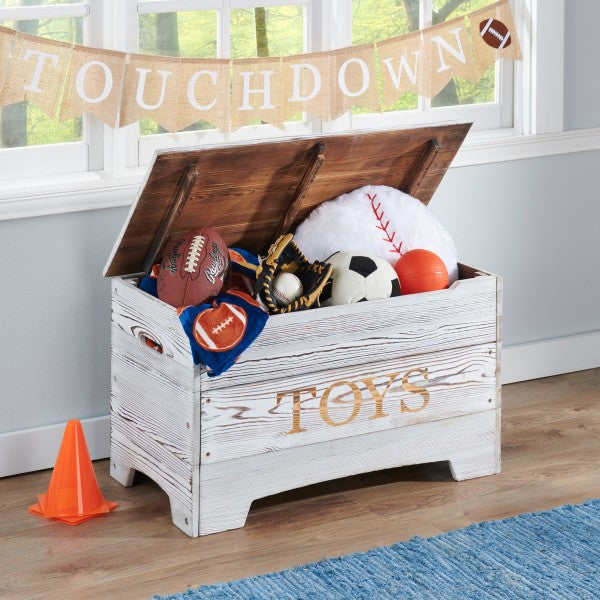 Solid Wood Rustic Toy Box - Distressed White