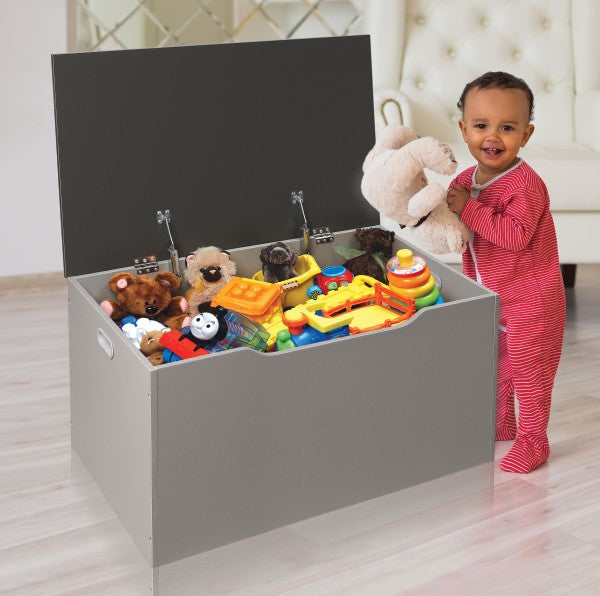 Flat Bench Top Toy and Storage Box - Woodgrain/Gray