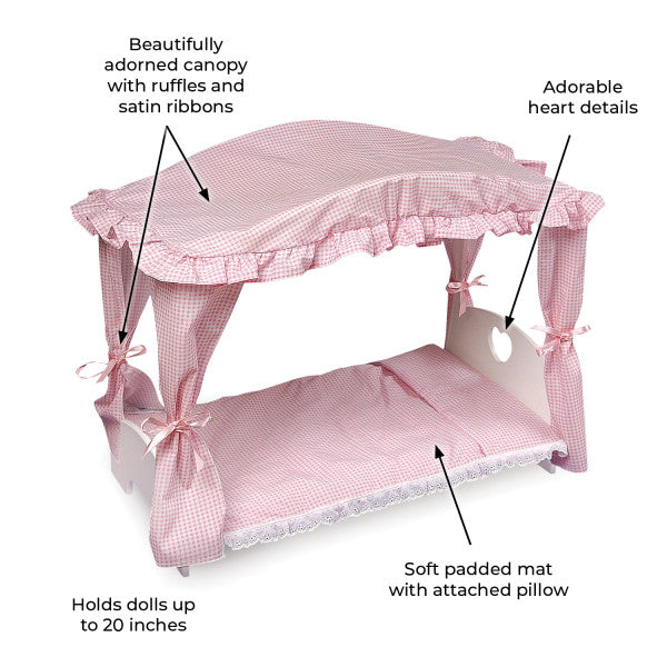 Canopy Doll Bed with Bedding - White/Pink