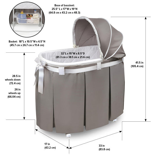 Wishes Oval Bassinet - Full Length Skirt - Gray Bedding