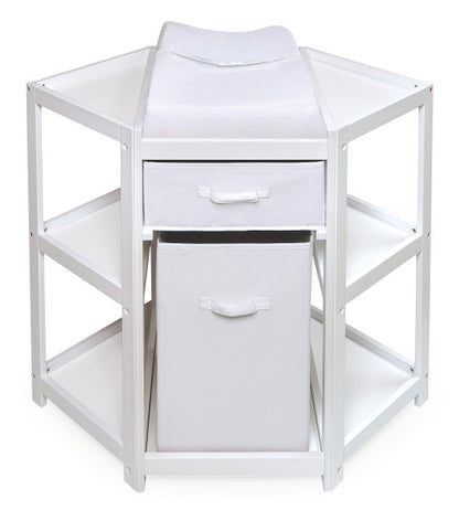 Diaper Corner Baby Changing Table with Hamper and Basket - White