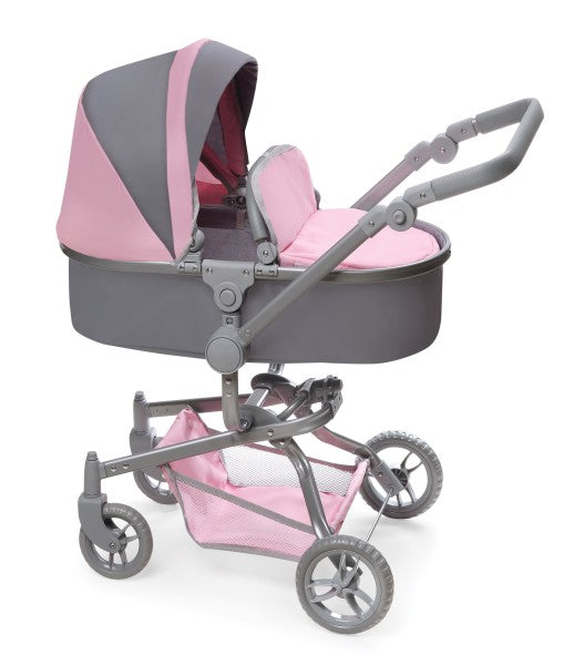 Daydream Multi-Function Single Doll Pram & Stroller - Gray/Pink