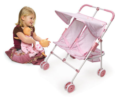 Folding Double Doll Umbrella Stroller - Pink/Gingham