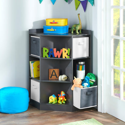 Corner Cubby Storage Unit with Four Reversible Baskets - Charcoal