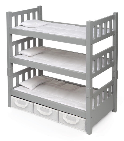 1-2-3 Convertible Doll Bunk Bed with Baskets and Free Personalization Kit - Executive Gray