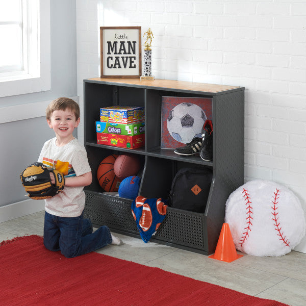 Metal and Bamboo Multi-Bin Storage Cubby - Charcoal/Natural