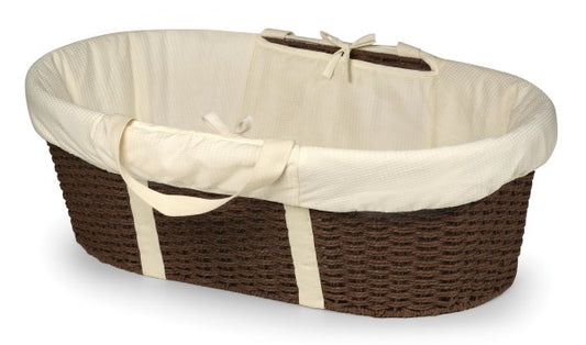 Wicker-Look Woven Baby Moses Changing Basket - Espresso/Ecru