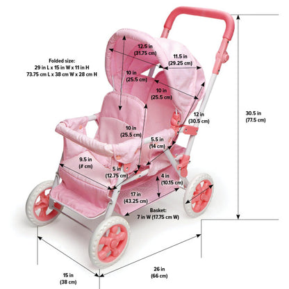 Folding Double Front-to-Back Doll Stroller - Pink/Gingham