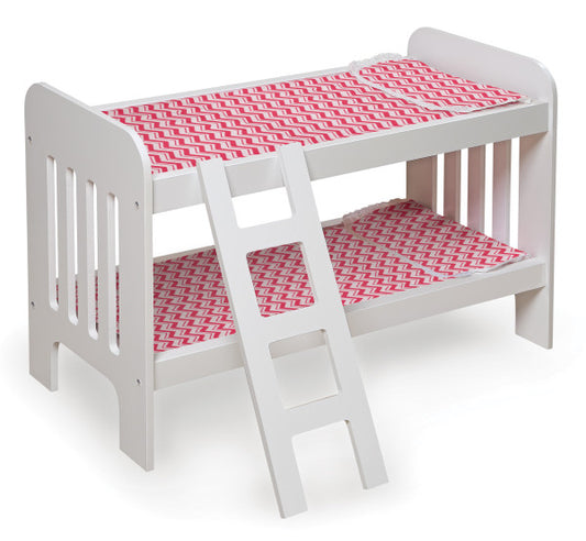 Doll Bunk Bed with Bedding and Ladder - White/Pink/Chevron