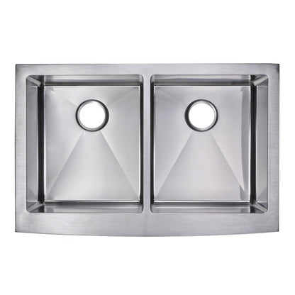 33 Inch X 22 Inch 15mm Corner Radius 50/50 Double Bowl Stainless Steel Hand Made Apron Front Kitchen Sink