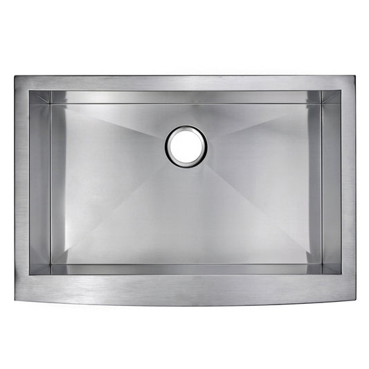 33 Inch X 22 Inch Zero Radius Single Bowl Stainless Steel Hand Made Apron Front Kitchen Sink
