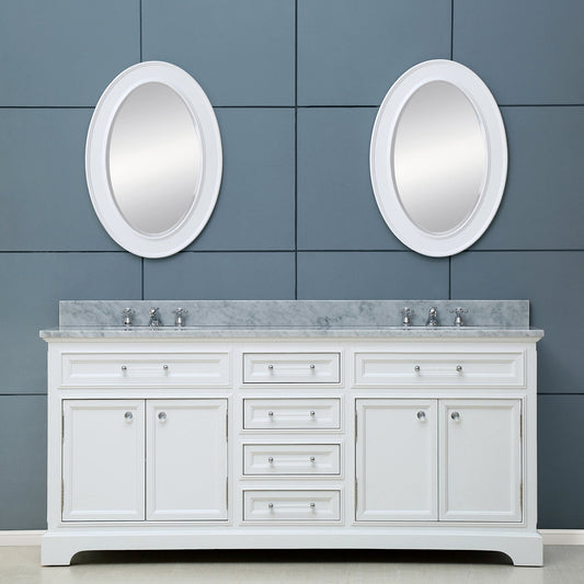 72 Inch Pure White Double Sink Bathroom Vanity With Faucet From The Derby Collection