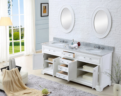 72 Inch Pure White Double Sink Bathroom Vanity With Matching Framed Mirrors From The Derby Collection