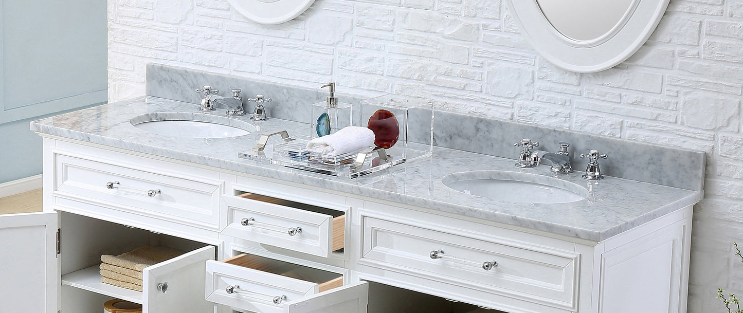 72 Inch Pure White Double Sink Bathroom Vanity With Faucet From The Derby Collection