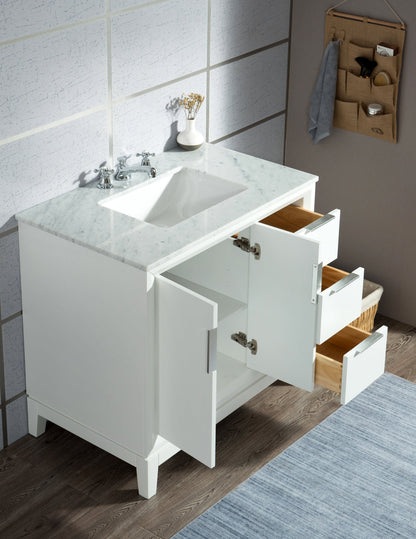 Elizabeth 36-Inch Single Sink Carrara White Marble Vanity In Pure White With Matching Mirror(s)