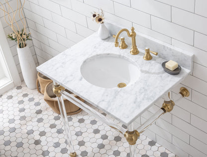 Empire 30 Inch Wide Single Wash Stand, P-Trap, Counter Top with Basin, and Faucet included in Satin Gold Finish