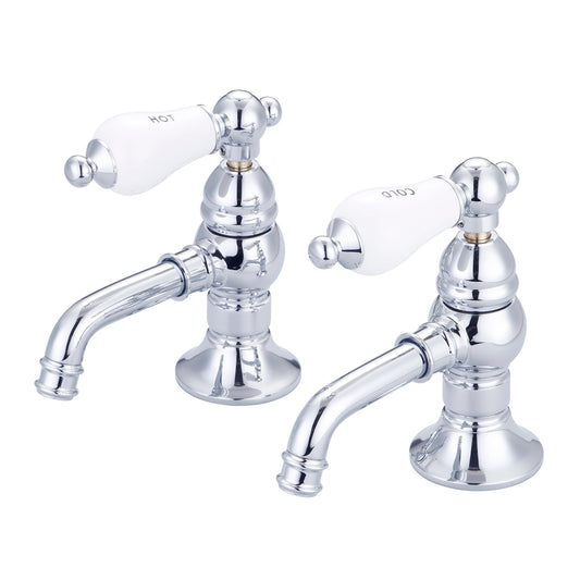 Vintage Classic Basin Cocks Lavatory Faucets With Porcelain Lever Handles, Hot And Cold Labels Included