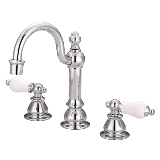 American 20th Century Classic Widespread Lavatory F2-0012 Faucets With Pop-Up Drain With Porcelain Lever Handles