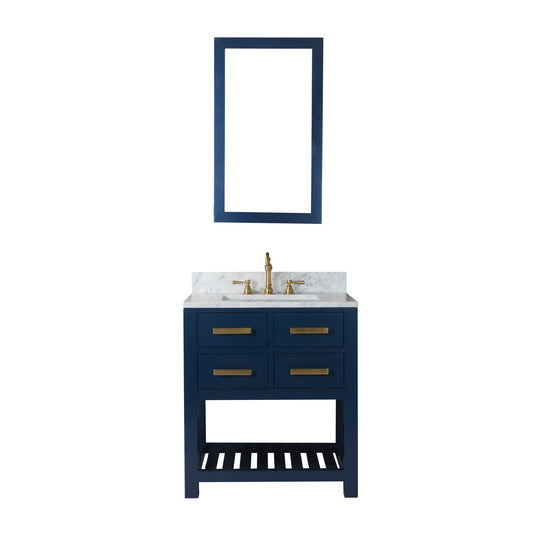 30 Inch Monarch Blue Single Sink Bathroom Vanity With Satin Gold Faucet From The Madalyn Collection