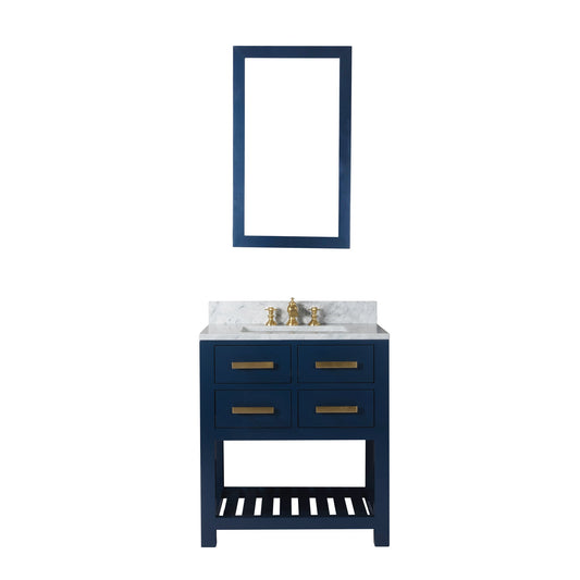 30 Inch Monarch Blue Single Sink Bathroom Vanity With Satin Gold Faucet From The Madalyn Collection