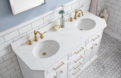 60" Palace Collection Quartz Carrara Pure White Bathroom Vanity Set