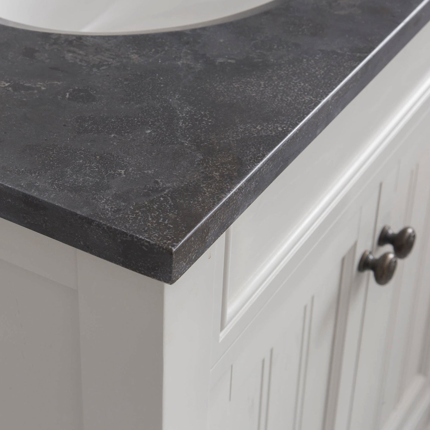 Potenza 30" Bathroom Vanity in Earl Grey with Blue Limestone Top with Faucet and Mirror