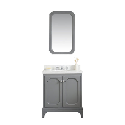 Queen 30-Inch Single Sink Quartz Carrara Vanity In Cashmere Grey  With F2-0012-01-TL Lavatory Faucet(s)