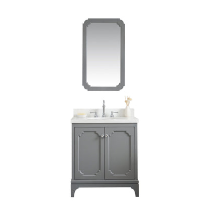 Queen 30-Inch Single Sink Quartz Carrara Vanity In Cashmere Grey  With F2-0012-01-TL Lavatory Faucet(s)