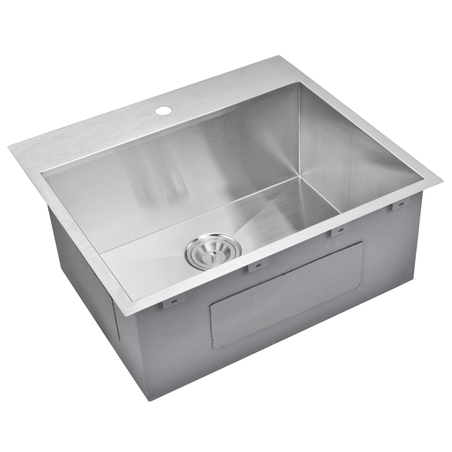 25 Inch X 22 Inch Zero Radius Single Bowl Stainless Steel Hand Made Drop In Kitchen Sink With Drain and Strainer